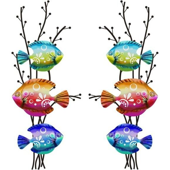 Metal Coastal Fish Wall Art Set Ocean Beach Nautical Decor Indoor Outdoor 2pcs - Picture 1 of 7